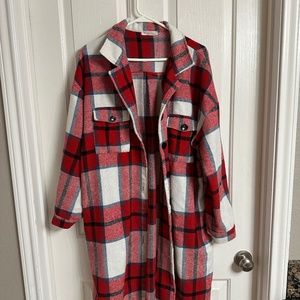Red/black/ navy plaid shacket